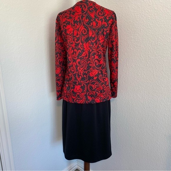 Blair 2 Piece Jacket Skirt Black Red Silver Floral Abstract Career Evening SZ 6P - Picture 6 of 12